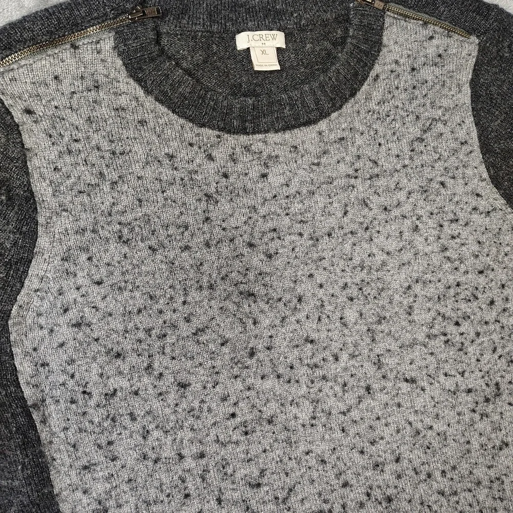 J.Crew Colorblock Zipper Sweater Womens XL Grey Speckled Merino Wool Blend